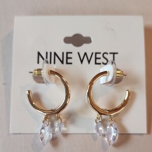 🆕️ Nine West Gold Hoop Earrings with Clear Accents